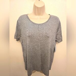 NWT CeCe Ladies Silver Gray Metallic Crewneck Short Sleeve Sweater